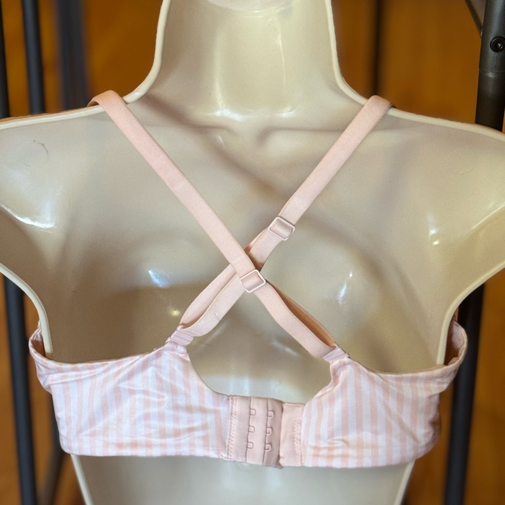 Victoria’s Secret White and Pink Striped Body by Victoria Satin Bra 34DDD - Picture 2 of 3